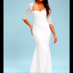 NWT Lulu’s Belinda White Lace Maxi Dress Mermaid silhouette wedding Dress
